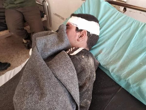 A wounded child in hospital after alleged Israeli airstrikes on Hama on January 22nd, 2021. (via Kafar Takharim)