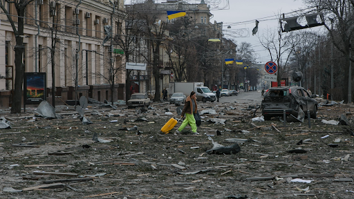 Damage caused by the attack on the Kharkiv Regional State Administration on March 1, 2022. (Image posted by Suspilne Kharkiv via Telegram)