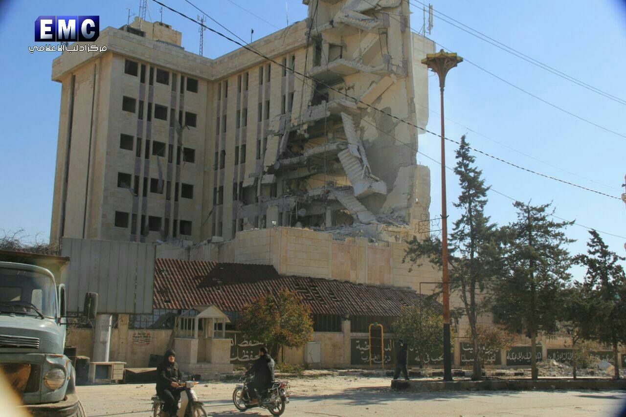Idlib's Red Crescent hospital, damaged in a reported Coalition strike on February 1st 2017 (via Idlib Media Centre)