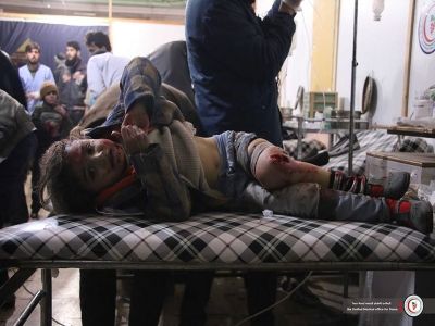 A child is treated in a medical facility following an alleged Russian airstrike on Sakba, Dec 12th (via SNN)