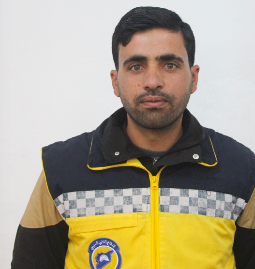One of five volunteers for the Syrian Civil Defense who was wounded in an alleged Russian double-tap airstrike on Khan Sheikhoun on June 26th (via Syrian Civil Defense).