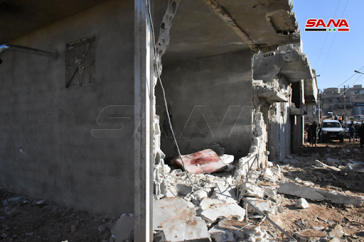 Aftermath of Israeli airstrike or Syrian regime rockets on Kazo neighborhood in Hama on January 22nd, 2021. (via SANA)