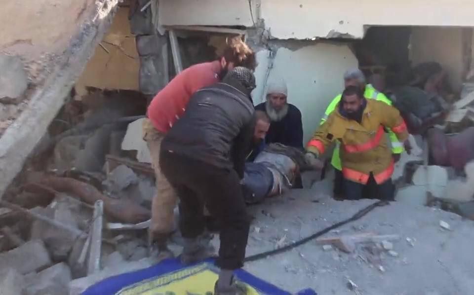 Bodies are pulled from the rubble following an alleged Coalition raid on Al Tabaqa, March 19th (via RBSS)