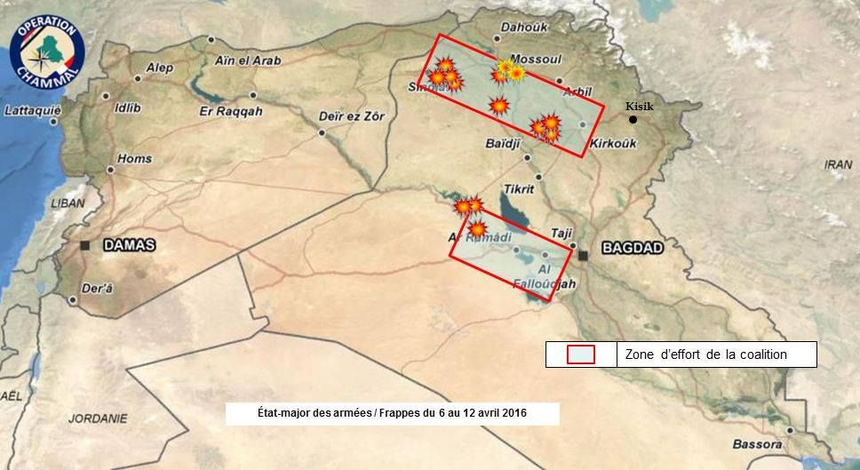 Map showing location of French strikes in Iraq, 6-12 April