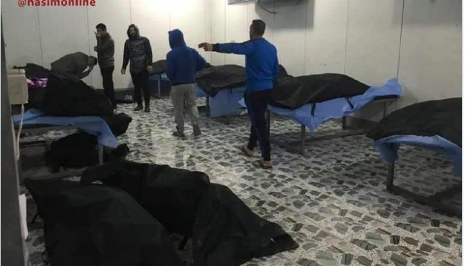 Bodies of those killed in the U.S. airstrike near Baghdad International Airport after midnight on January 3rd, 2020 (via @madallh_skaren).