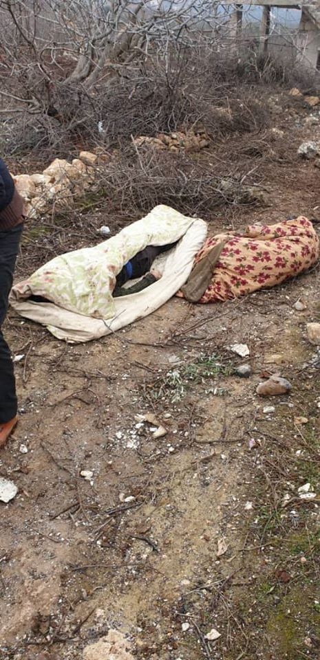 The bodies of civilians killed following alleged Russian or Syrian regime airstrikes on the town of Sarja, Idlib governorate on Janaury 27th, 2020 (via SN4HR)