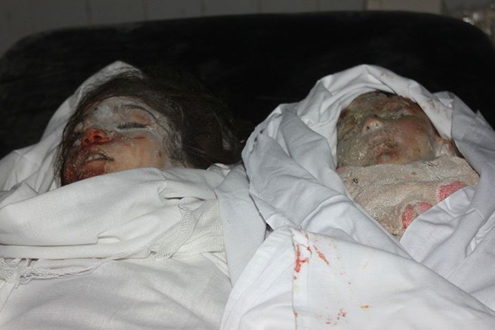 GRAPHIC: The bodies of two sisters killed in alleged Russian strike on Khan Sheikhoun, November 28th (via SNN)
