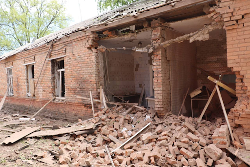 Damage caused by alleged Russian shelling of Dergachi on May 12, 2022. (Image posted by Viacheslav Zadorenko)