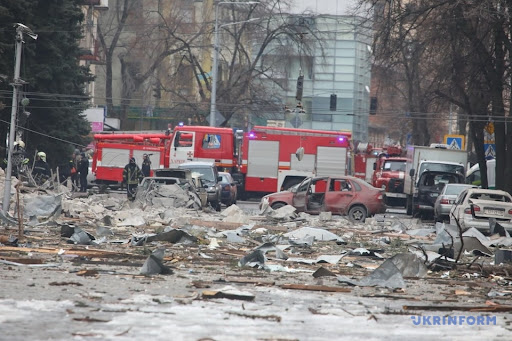 Aftermath of alleged Russian shelling of Kharkiv administration building on March 1, 2022. (Image Ukrinform