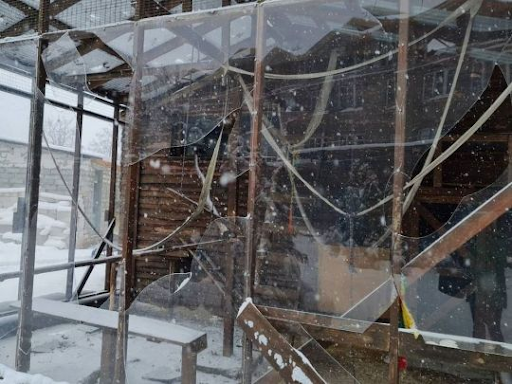 Damage on the grounds of the Ecopark in Dergachivskyi district, Kharkiv on March 8, 2022. (Image posted by Fakty News)
