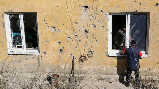Damage caused by alleged Ukrainian shelling of Lyptsy on March 17, 2022. (Image posted by Izvestiya)