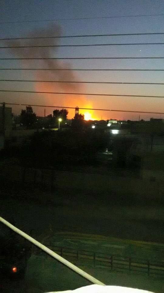 One of several fires caused by alleged coalition airstrikes on Ar raqaa on July 11 2015 (via Raqaa is Being Slaughtered Silently)
