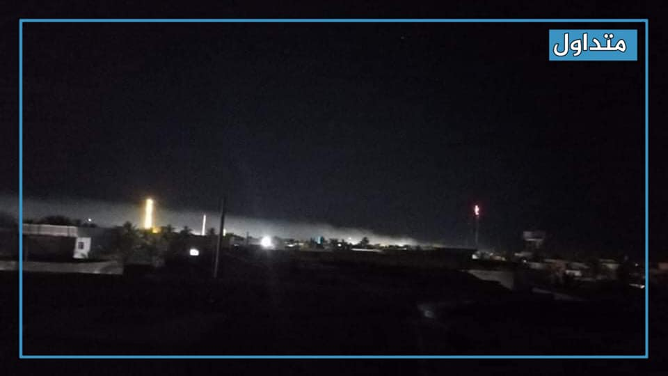 Explosions and smoke caused by the US airstrikes near Al-Bukamal, east of Deir Ezzor, on June 28, 2021. (Image posted by Euphrates Eye)
