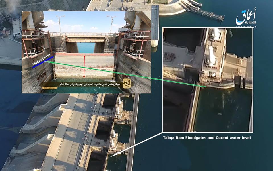Diagram showing locations of damage to the Euphrates Dam following an alleged Coalition raid, March 27th 2017. (via Hashtag Syria)