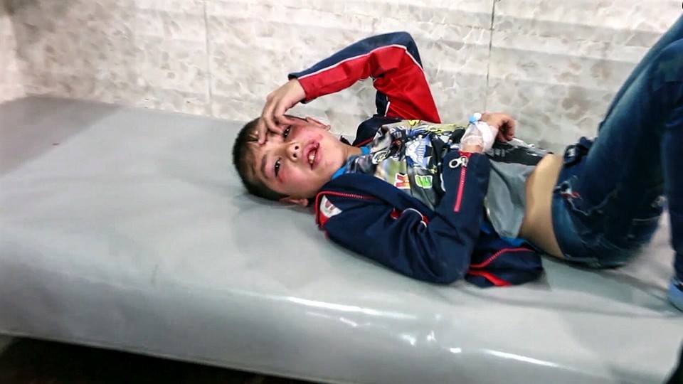 An image shows an injured child followed an alleged Coalition strike at Wadi Hajar, March 27th (via NRN News)