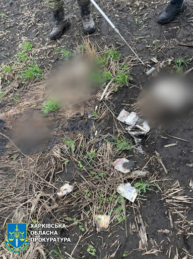 Remnants of a vehicle blown up by an alleged Russian mine in Kharkiv on May 6, 2022. (Image posted by the Kharkiv Regional Prosecutor's Office)