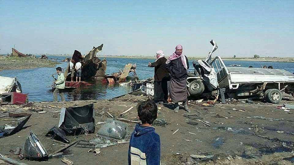 Site of an alleged Copalition strike on a ferry crossing at al Subha which was said to have killed up to 50 civilians (via 7al,net)