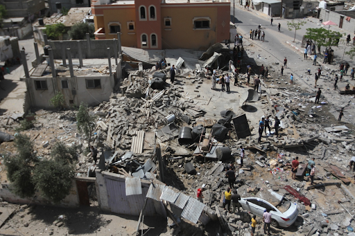 Image taken from above of a house in Shaboura, Gaza, reported to have been destroyed by Israeli airstrikes May 20 2021. Image posted on Twitter by @Alaqsavoice_Brk