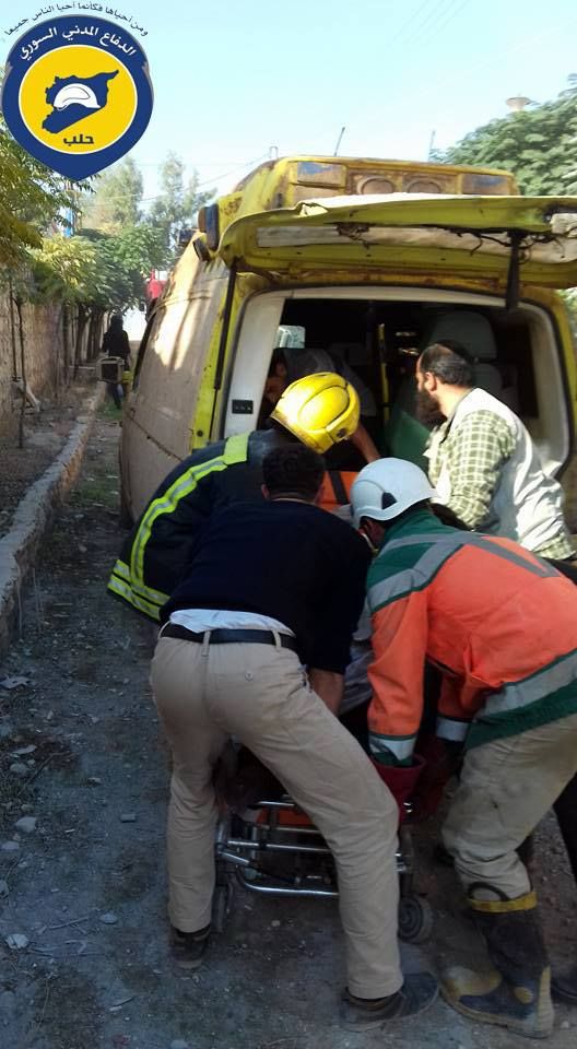 Members of The White Helmets place a body in an ambulance, following an alleged Russian raid in Khan Al A'assal, November 7th (via The White Helmets)