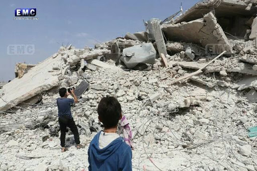 Destruction in the aftermath of alleged Russian airstrikes on Zardana in Idlib, Syria on June 7th, 2018 (via EMC)