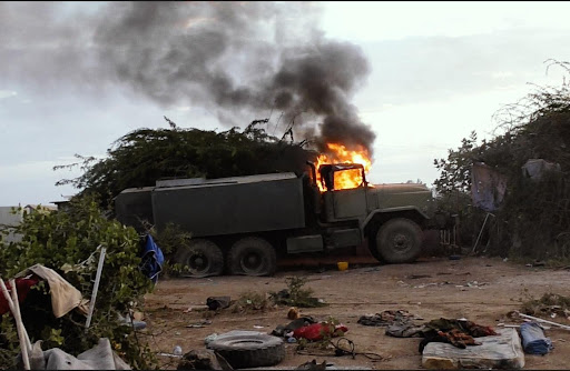 Damage caused by fighting between Al-Shabaab and government forces, as well as unknown airstrikes on Bariire on April 4, 2021. (Image posted by Garowe News)