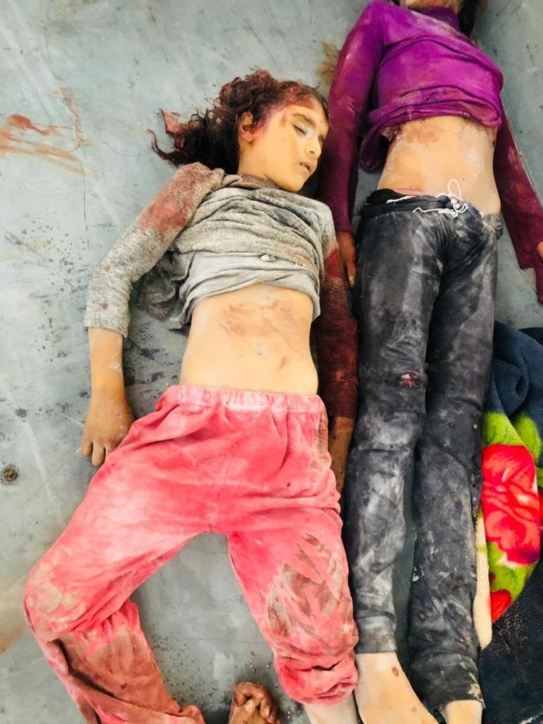 Very graphic image of the children killed in alleged Turkish strikes on Ain Issa on July 4, 2021. (Image posted by the Syrian Democratic Forces)