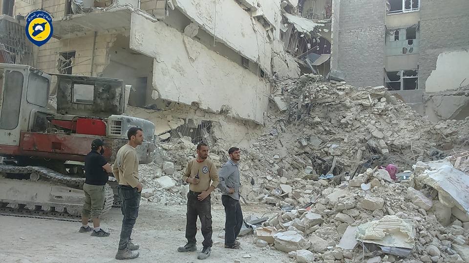 The White Helmets attend the scene of a strike on Bab al Nairab, April 30th (via White Helmets)