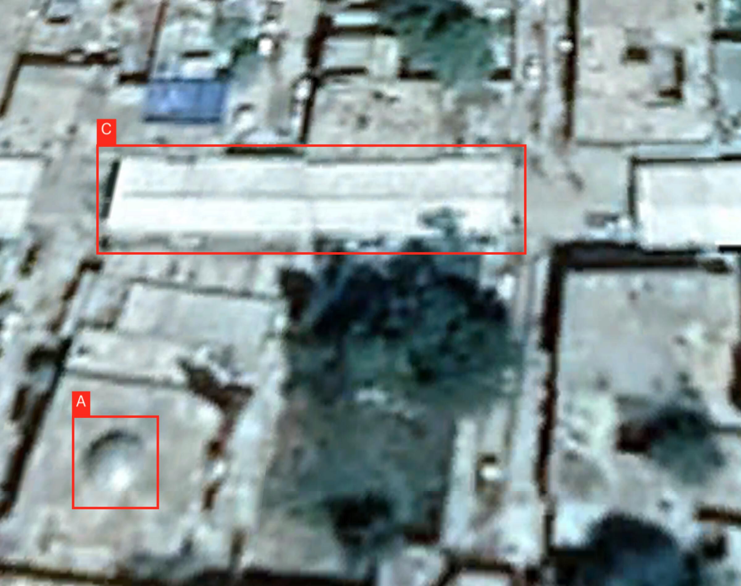 Satellite imagery showing the distribution of buildings tagged in the panoramic stitches.