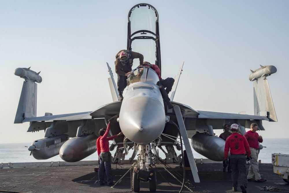 Pre-flight inspections are carried out on an E/A-18G Growler, Oct 18th (US Navy)