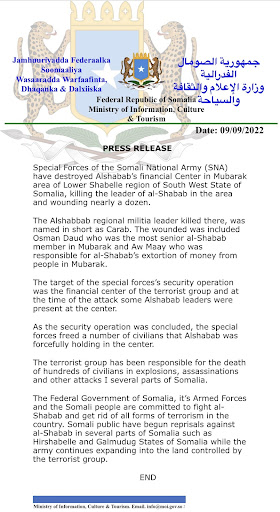 Statement from Somali Ministry of Information, Culture, and Tourism