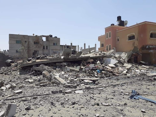 A house destroyed in Shaboura camp, Rafah, Gaza, allegedly as a result of Israeli airstrikes May 20 2021. Image posted on Twitter by @qudsn.