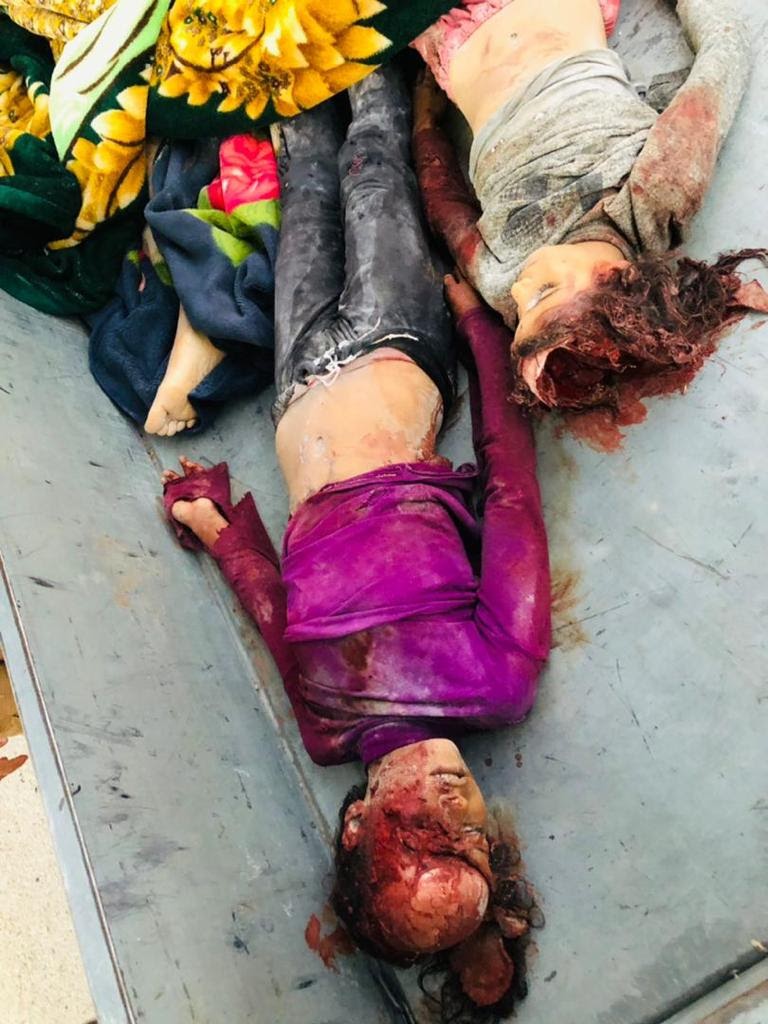 Very graphic image of the children killed in alleged Turkish strikes on Ain Issa on July 4, 2021. (Image posted by the Syrian Democratic Forces)