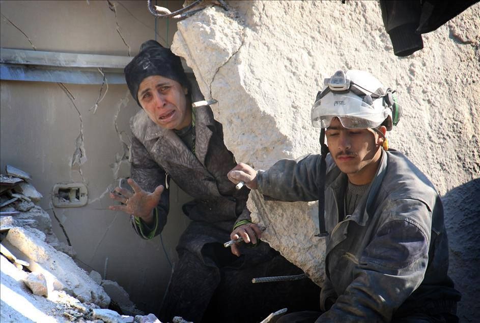 A woman is rescued from the debris left after an alleged Russian strike on Al Salween, Dec 9th (via SNN)