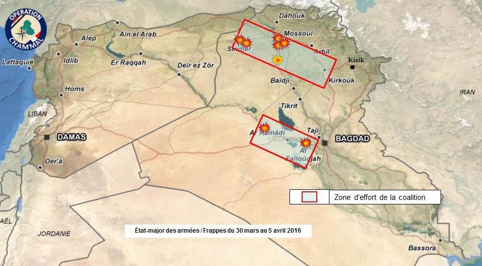 Map showing location of French strikes 30 March - 5 April.