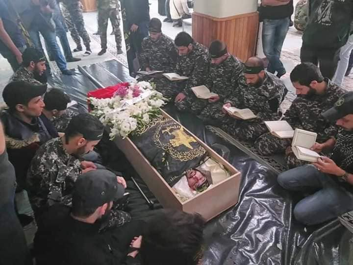 The funeral of Moaz Akram Al Ajouri, who was killed in alleged Israeli airstrikes on Al Mazza neighbourhood in Damascus on November 12th, 2019 (via Sleman Al Ajouri).