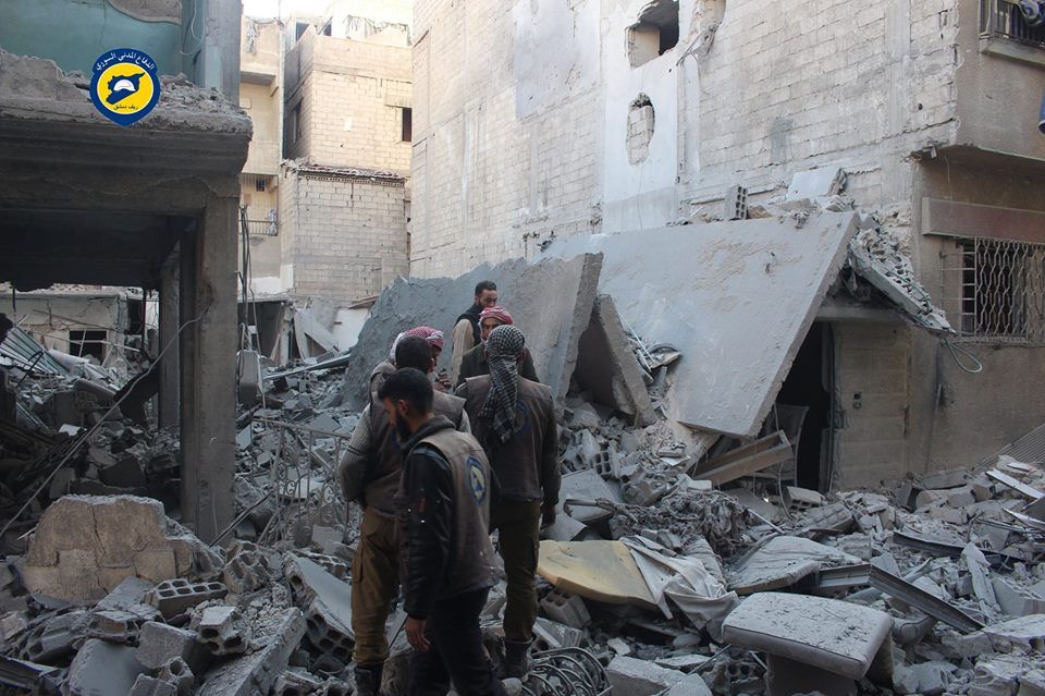 Aftermath of airstrike on Harasta, Dec 13th (via White Helmets)