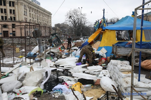 Aftermath of alleged Russian shelling of Kharkiv administration building on March 1, 2022. (Image Ukrinform