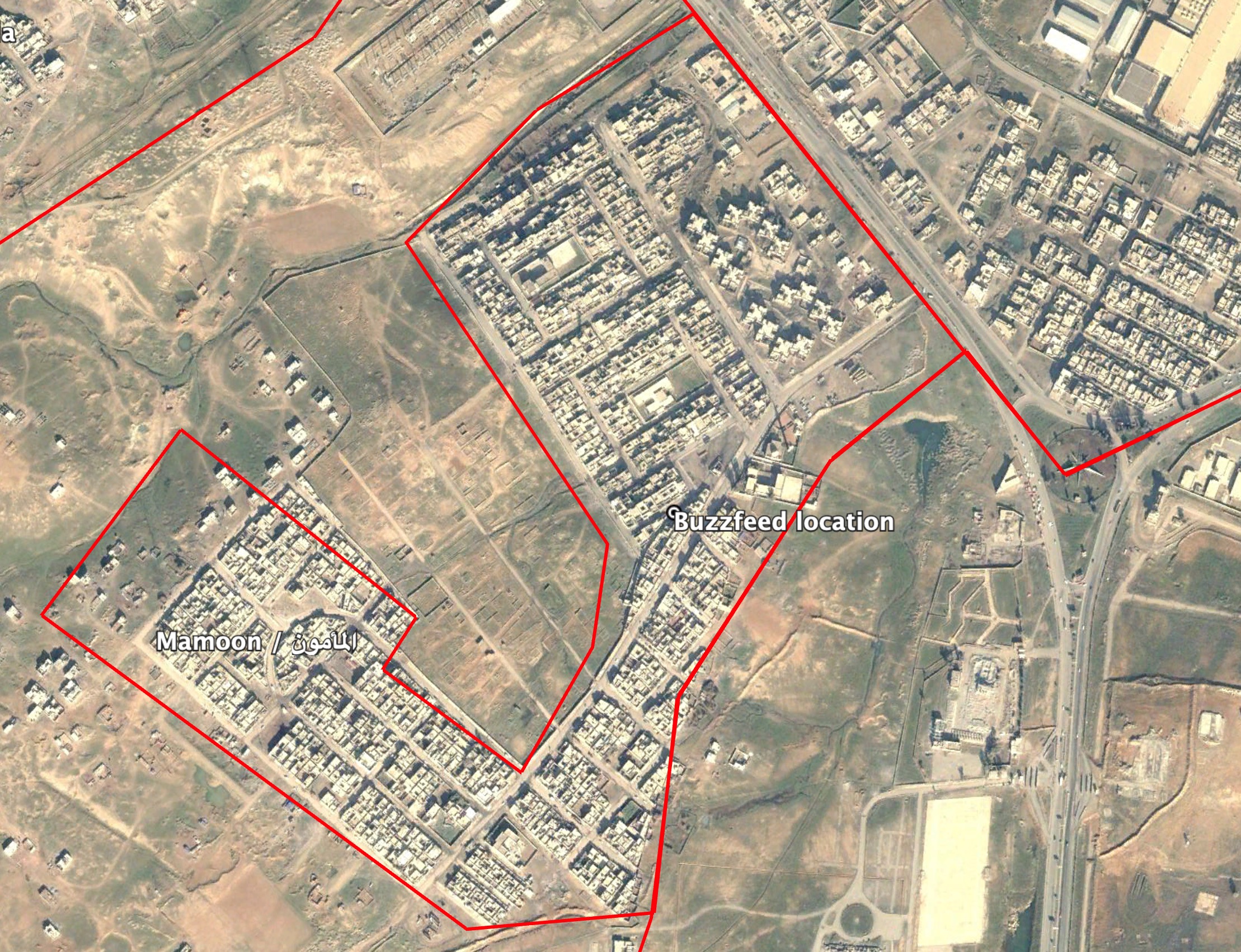 The location provided by Buzzfeed in Mamoon (المأمون) neighbourhood, Mosul.