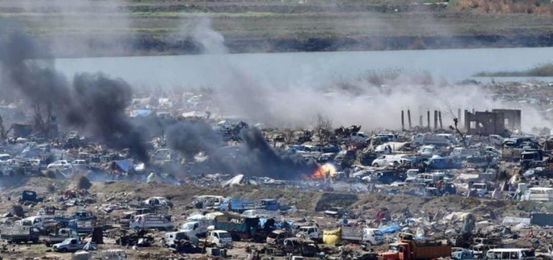 The aftermath of alleged Coalition shelling on Al Baghouz camp, March 18th-19th, in which up to 300 civilians reportedly died (via RBSS)