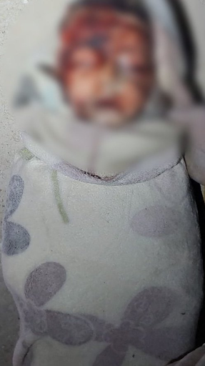 2 of 4: Photos of those killed and their remains after a US forces airdrop on February 3rd 2022 in Atma, Idlib (Image via @ahmedalqaaa / Twitter)