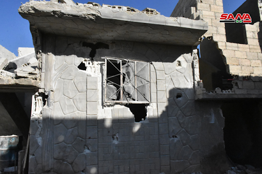 Aftermath of Israeli airstrike or Syrian regime rockets on Kazo neighborhood in Hama on January 22nd, 2021. (via SANA)