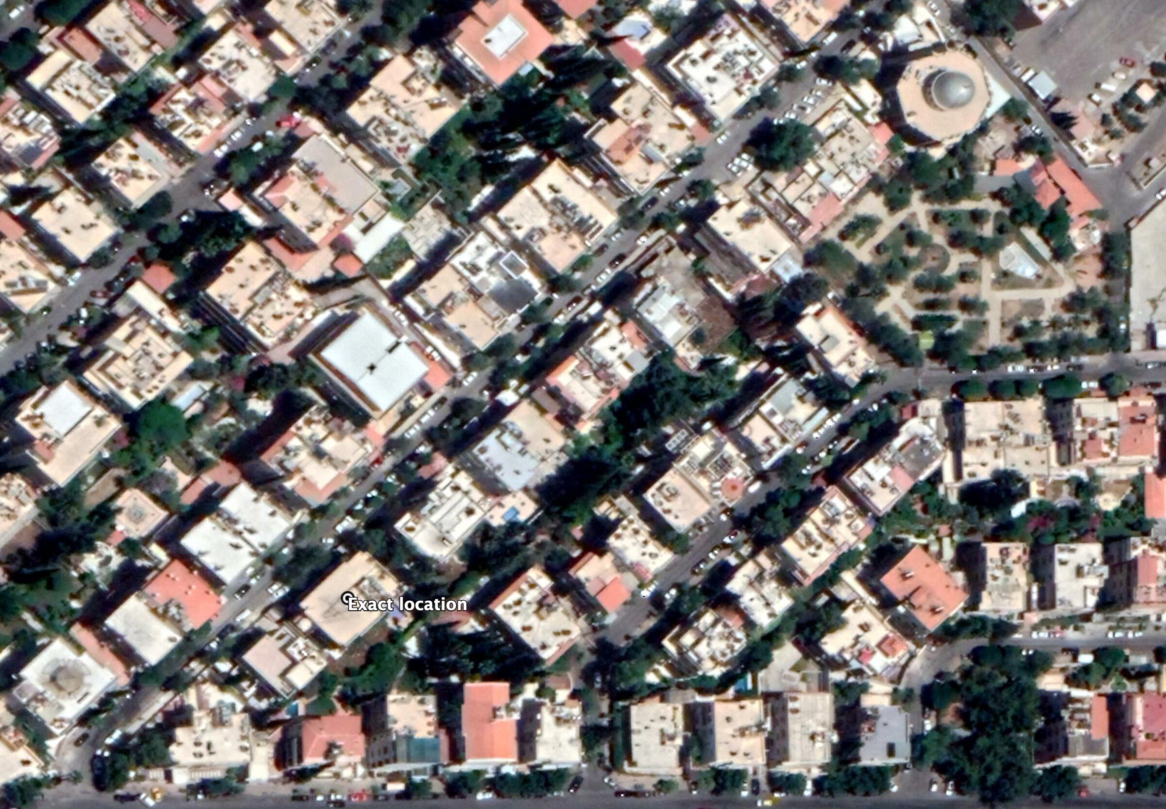 Reviewing audio-visual material we have narrowed down the location of this strike, west of Rahman mosque (جامع الرحمن).