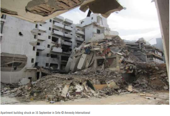 "Apartment building struck by NATO on 16th September 2011 in Sirte (via Amnesty International)"