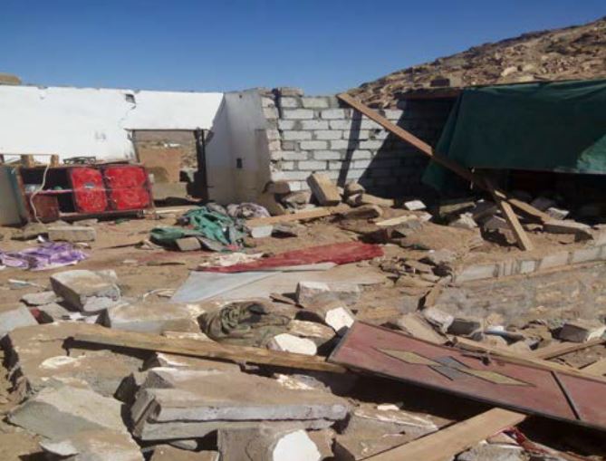 A home in Yakla that was attacked and significantly damaged during the January 2017 raid. Photo taken by a Mwatana researcher.