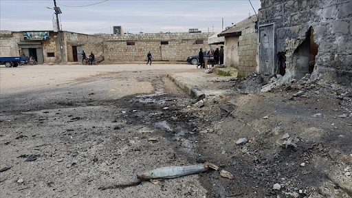 Destruction after a missile was reported to hit Al-Bab on February 2nd 2022 (Image via AA)