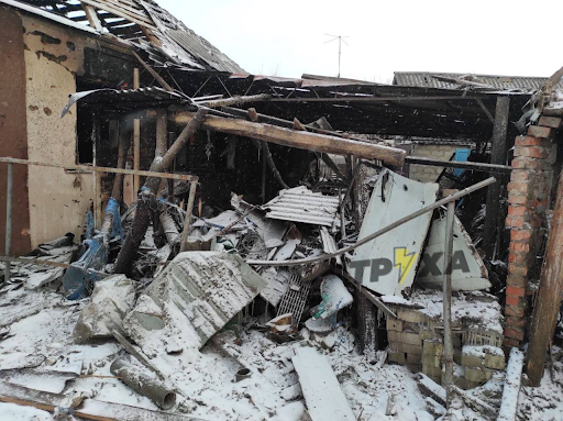 Destruction caused by alleged Russian shelling of Zolochev on March 10, 2022. (Image posted by Truexanewsua).