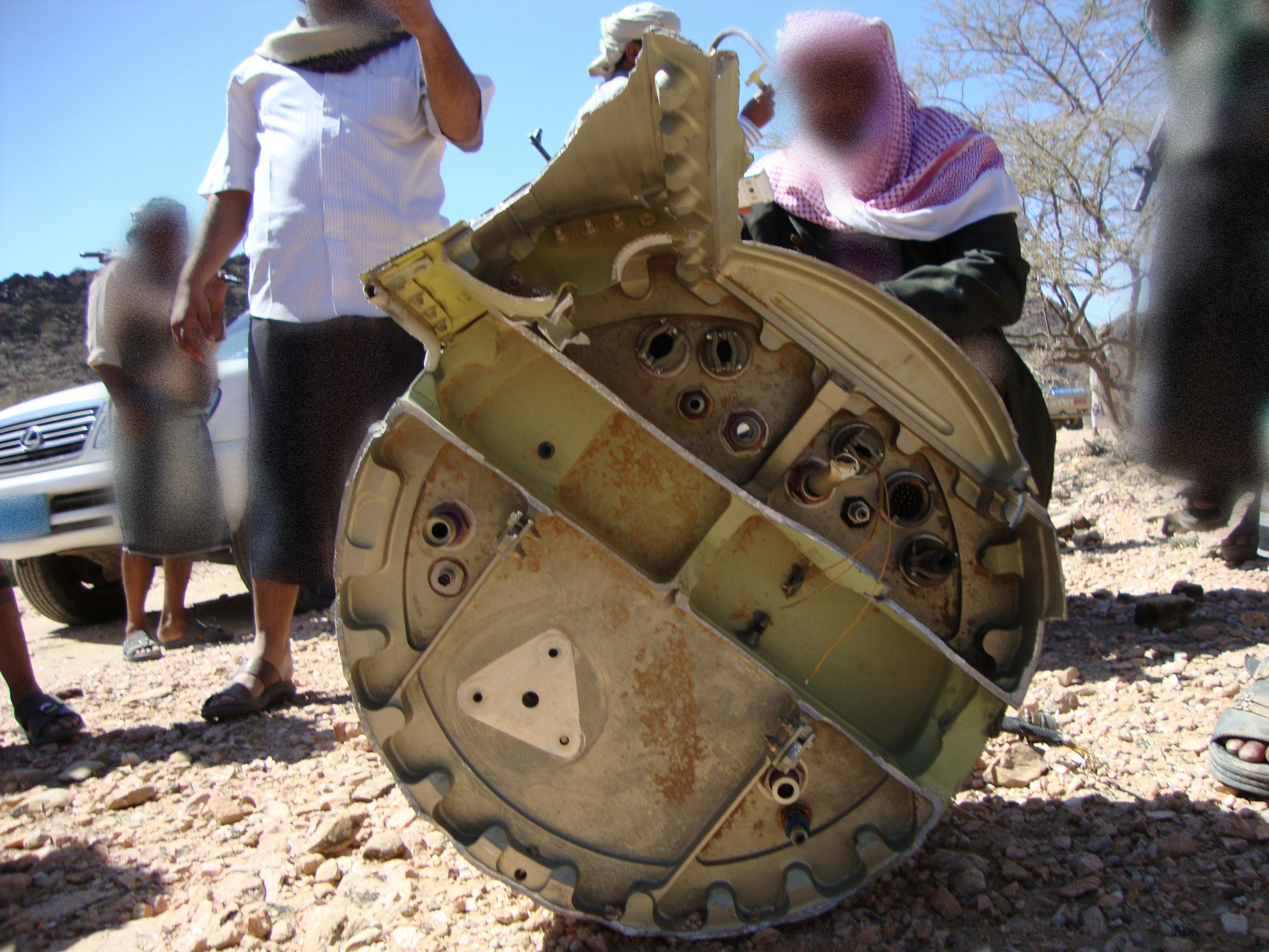 The wreckage of a Tomahawk cruise missile chassis, reportedly pictured at the site of the strike (via Amnesty International)