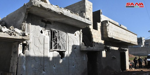 Aftermath of Israeli airstrike or Syrian regime rockets on Kazo neighborhood in Hama on January 22nd, 2021. (via SANA)