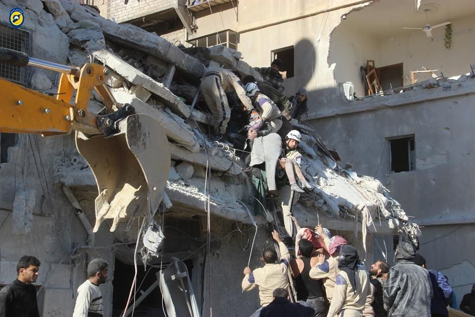 The White Helmets attempt to rescue survivors from an alleged Russian or regime raid on Al Sukkari, Dec 7th (via White Helmets)