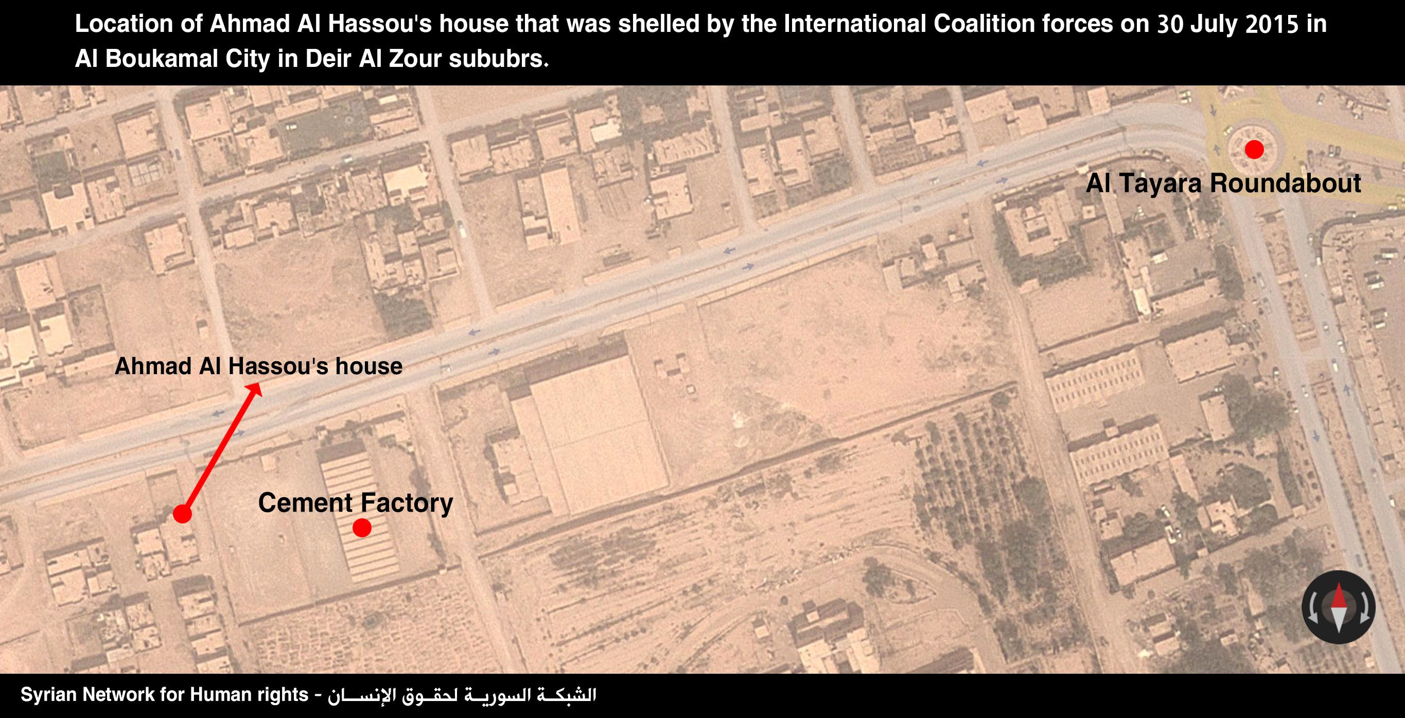 Mapping by the Syrian Network for Human Rights showing proximity of civilian fatalities to likely Coalition target 